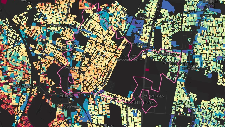 House price heatmap showing property values across Enfield Town
