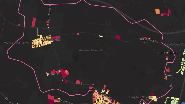 House price heatmap showing property values across Crews Hill