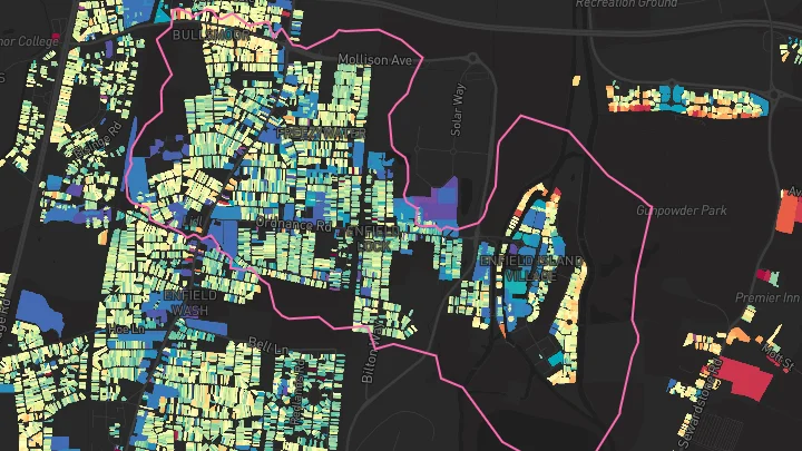 House price heatmap showing property values across Enfield Lock