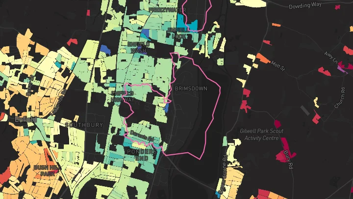 House price heatmap showing property values across Brimsdown