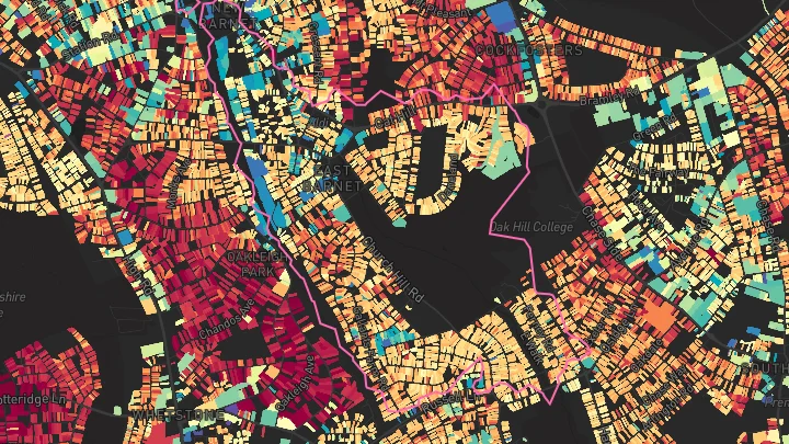 House price heatmap showing property values across Oakleigh Park