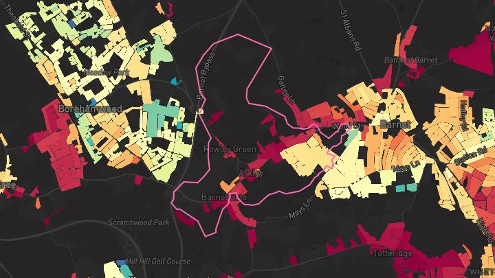 House price heatmap showing property values across High Barnet