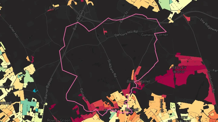 House price heatmap showing property values across High Barnet