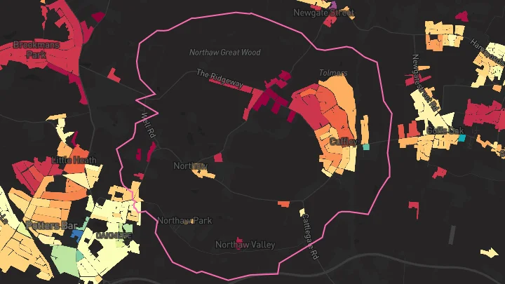 House price heatmap showing property values across Cuffley