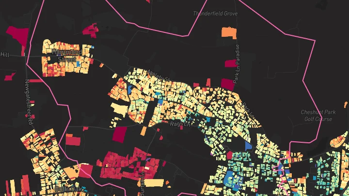 House price heatmap showing property values across Cheshunt