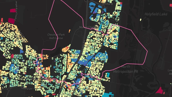 House price heatmap showing property values across Cheshunt