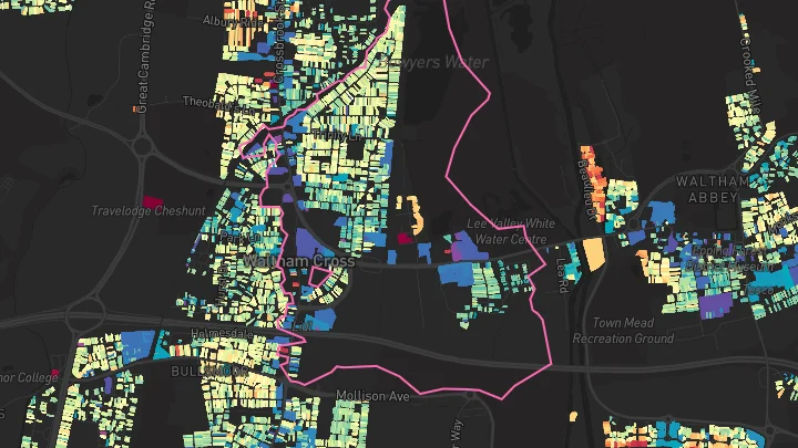 House price heatmap showing property values across Waltham Cross