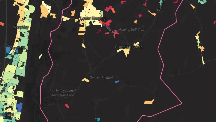 House price heatmap showing property values across Nazeing