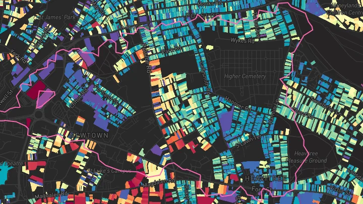 House price heatmap showing property values across Exeter
