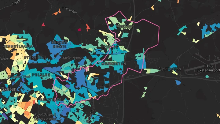 House price heatmap showing property values across Exeter