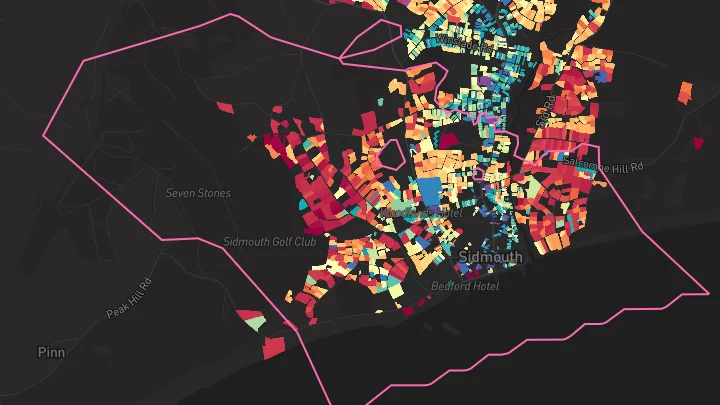 House price heatmap showing property values across Sidmouth
