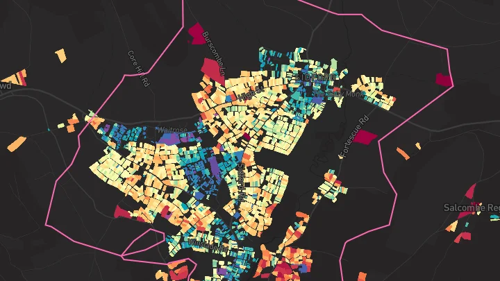 House price heatmap showing property values across Sidmouth