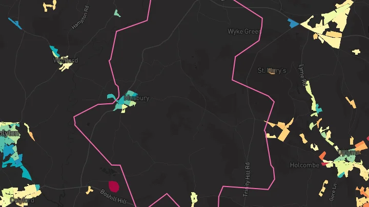 House price heatmap showing property values across Musbury