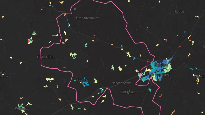 House price heatmap showing property values across Feniton