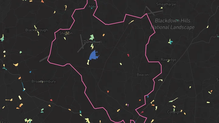 House price heatmap showing property values across Dunkeswell