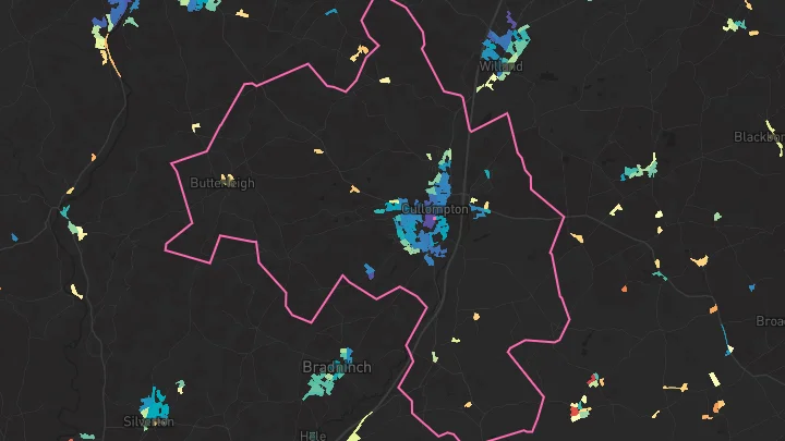 House price heatmap showing property values across Cullompton