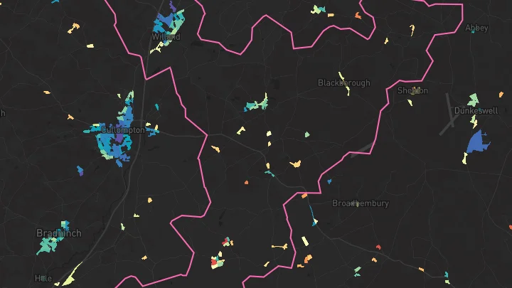 House price heatmap showing property values across Willand