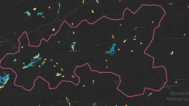 House price heatmap showing property values across Uffculme