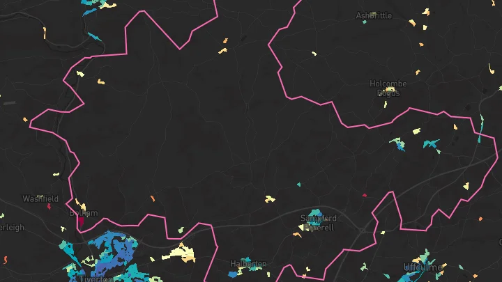 House price heatmap showing property values across Sampford Peverell