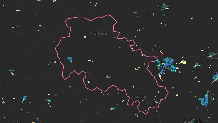 House price heatmap showing property values across Witheridge