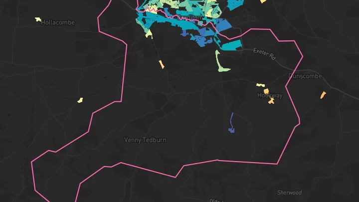 House price heatmap showing property values across Crediton