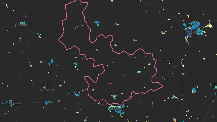 House price heatmap showing property values across Cheriton Fitzpaine