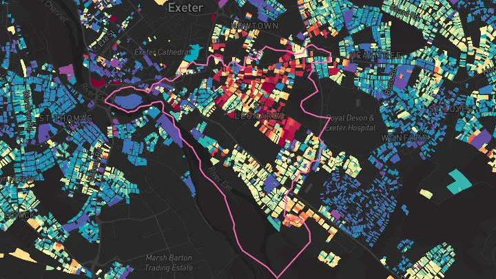 House price heatmap showing property values across Exeter