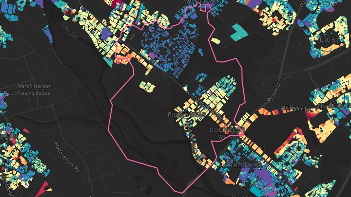 House price heatmap showing property values across Exeter