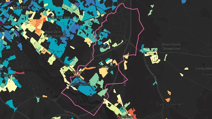 House price heatmap showing property values across Exeter