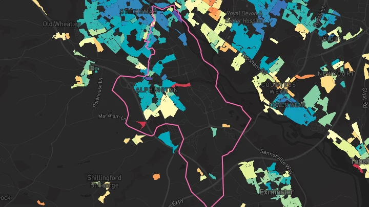 House price heatmap showing property values across Exeter