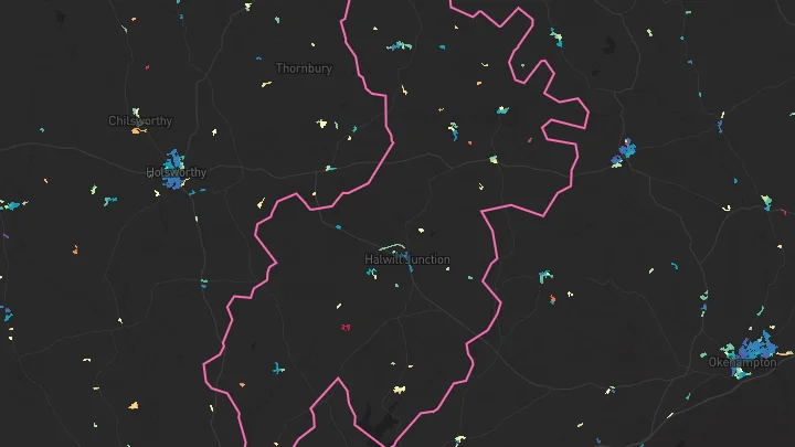 House price heatmap showing property values across Shebbear