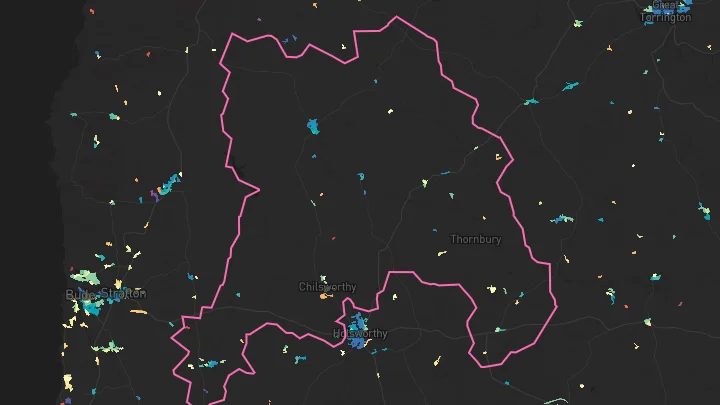 House price heatmap showing property values across Bradworthy