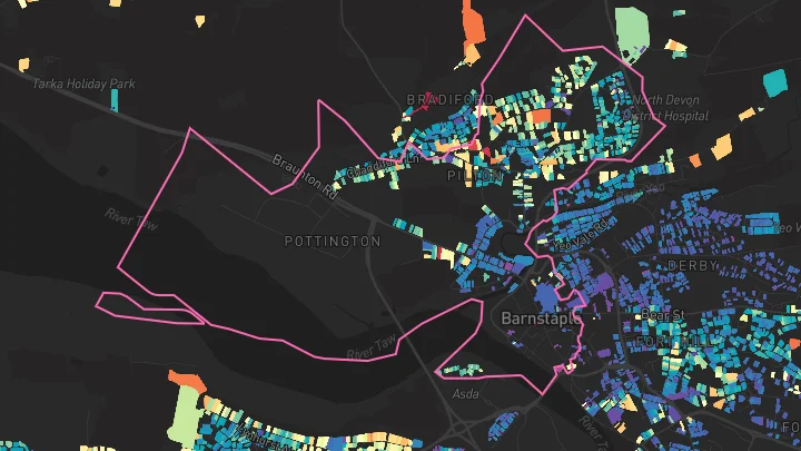 House price heatmap showing property values across Barnstaple
