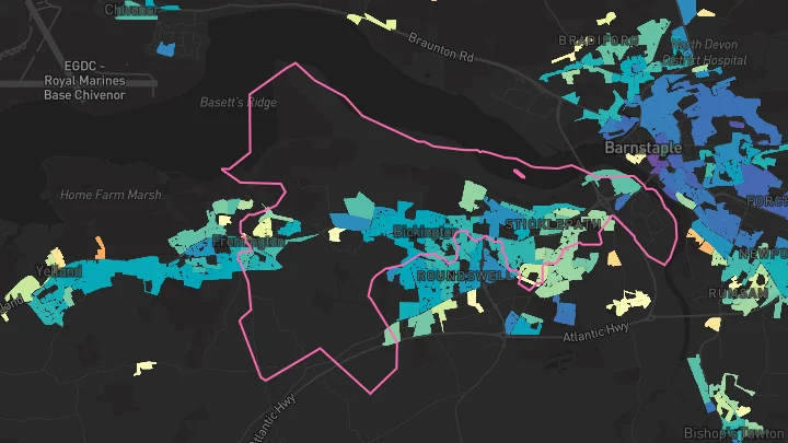 House price heatmap showing property values across Sticklepath