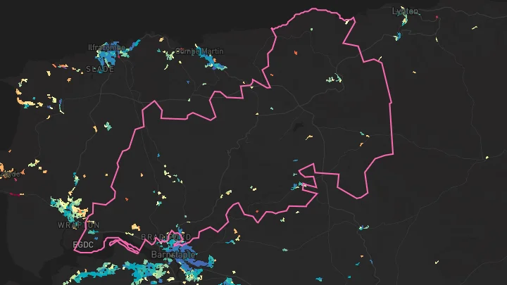 House price heatmap showing property values across Bratton Fleming