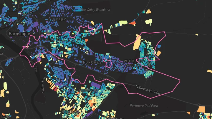 House price heatmap showing property values across Barnstaple