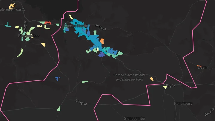 House price heatmap showing property values across Combe Martin