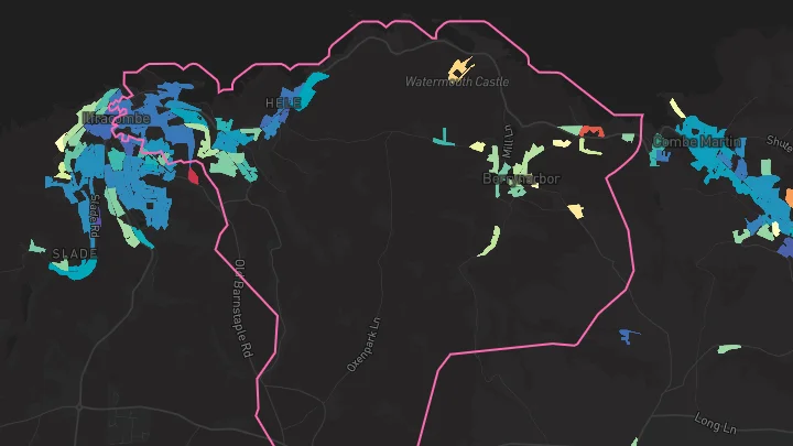 House price heatmap showing property values across Ilfracombe
