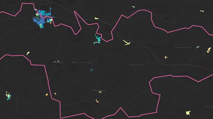 House price heatmap showing property values across South Molton