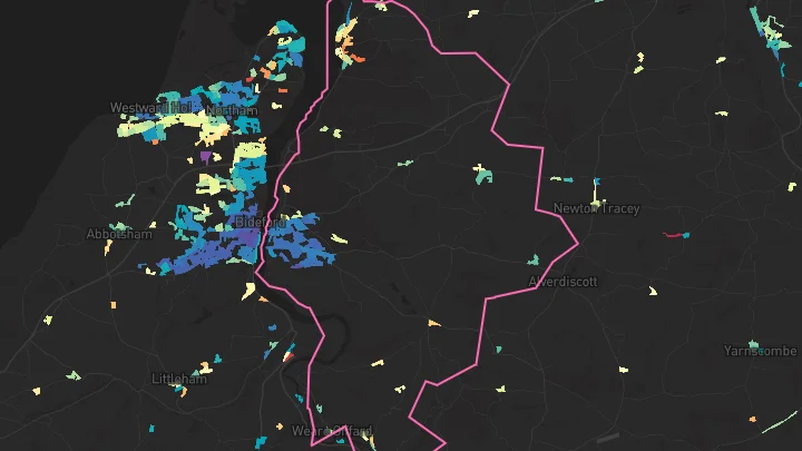 House price heatmap showing property values across Bideford