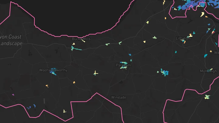 House price heatmap showing property values across Woolsery
