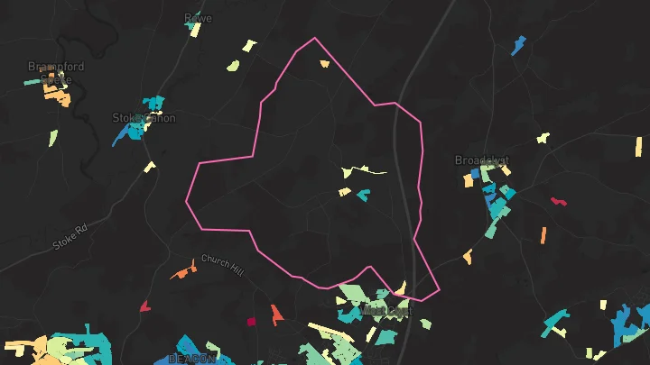 House price heatmap showing property values across Poltimore