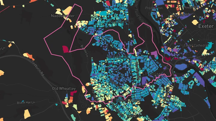 House price heatmap showing property values across Exeter