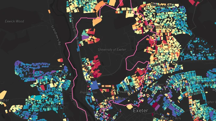 House price heatmap showing property values across Exeter
