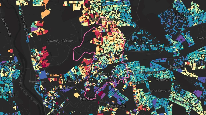 House price heatmap showing property values across Exeter