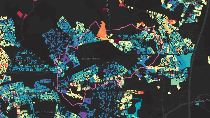 House price heatmap showing property values across Exeter