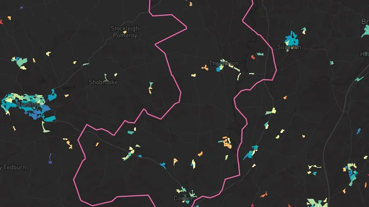 House price heatmap showing property values across Thorverton