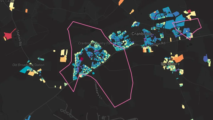 House price heatmap showing property values across Cranbrook
