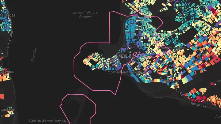 House price heatmap showing property values across Exmouth