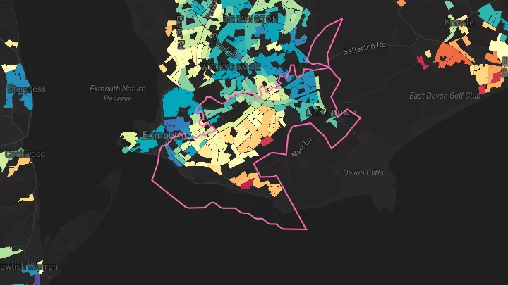 House price heatmap showing property values across Exmouth